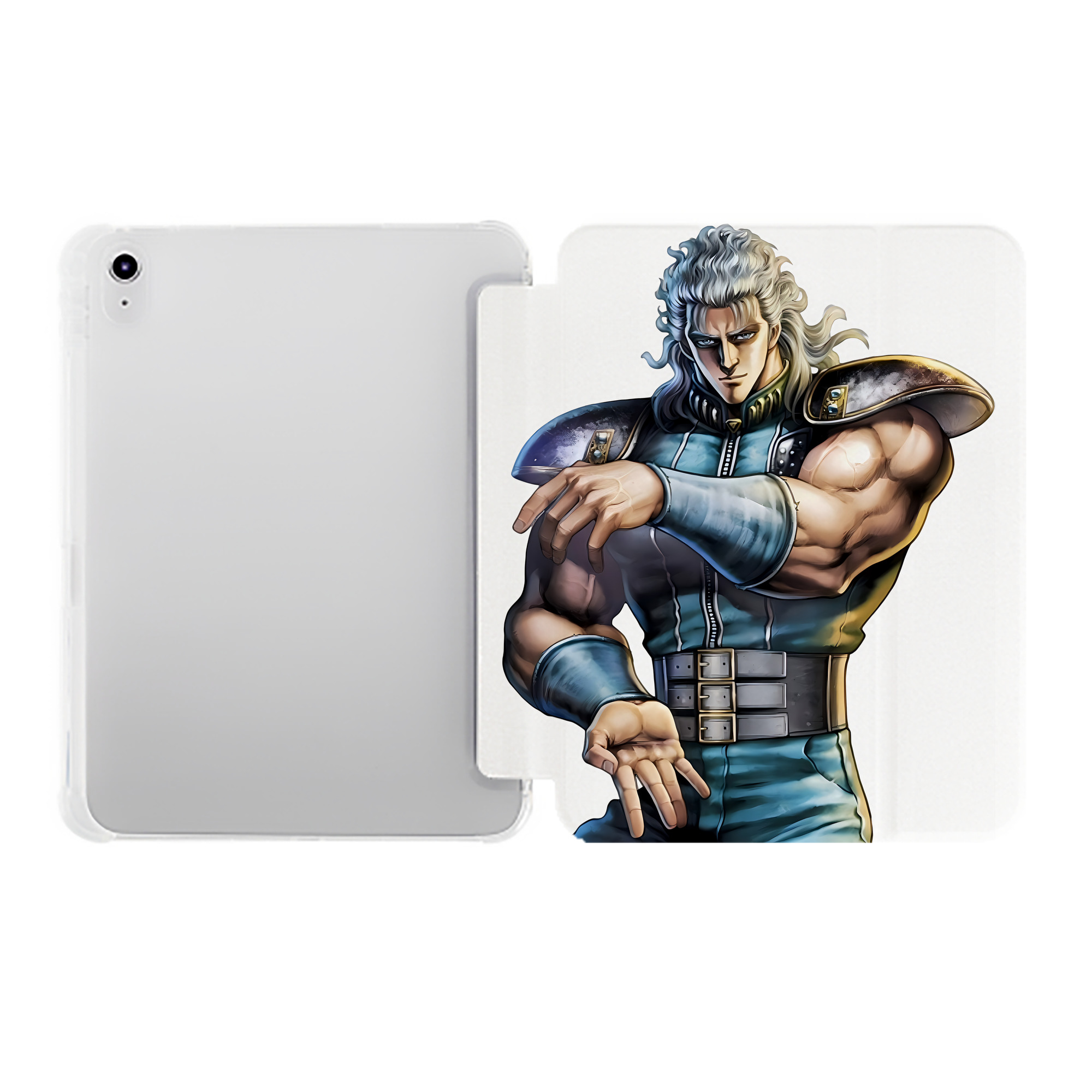 （画像用） 北斗の拳 Fist of the North Star IPad ケース ペン収納付き 三つ折りスタンド PUレザー×シリコン 対応機種9.5/10.5/10.9インチ
